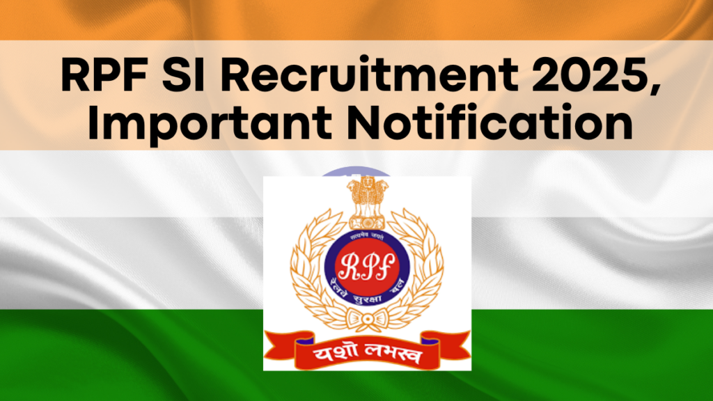 RPF SI Recruitment 2025, Important Notification, Application Dates, and Form